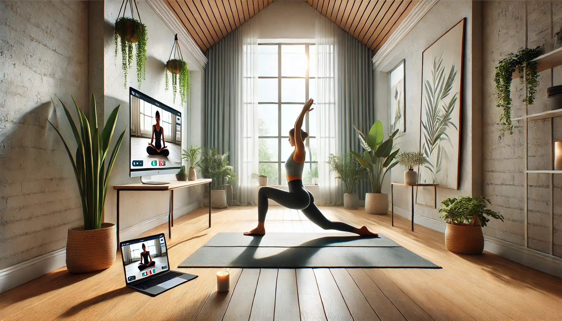 Person practicing yoga at home